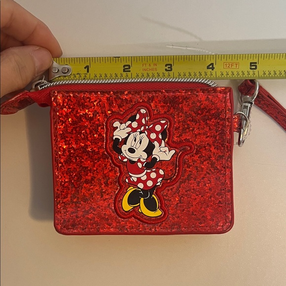 Disney Red Glitter Minnie Mouse Wallet / Wristlet Zipper Closure Small - Picture 5 of 10